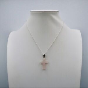 Sterling Silver ROSE QUARTZ CROSS NECKLACE (S925)